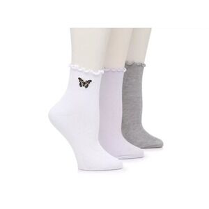 Steve Madden Butterfly Ruffle Womens Crew Socks, Size 5-10